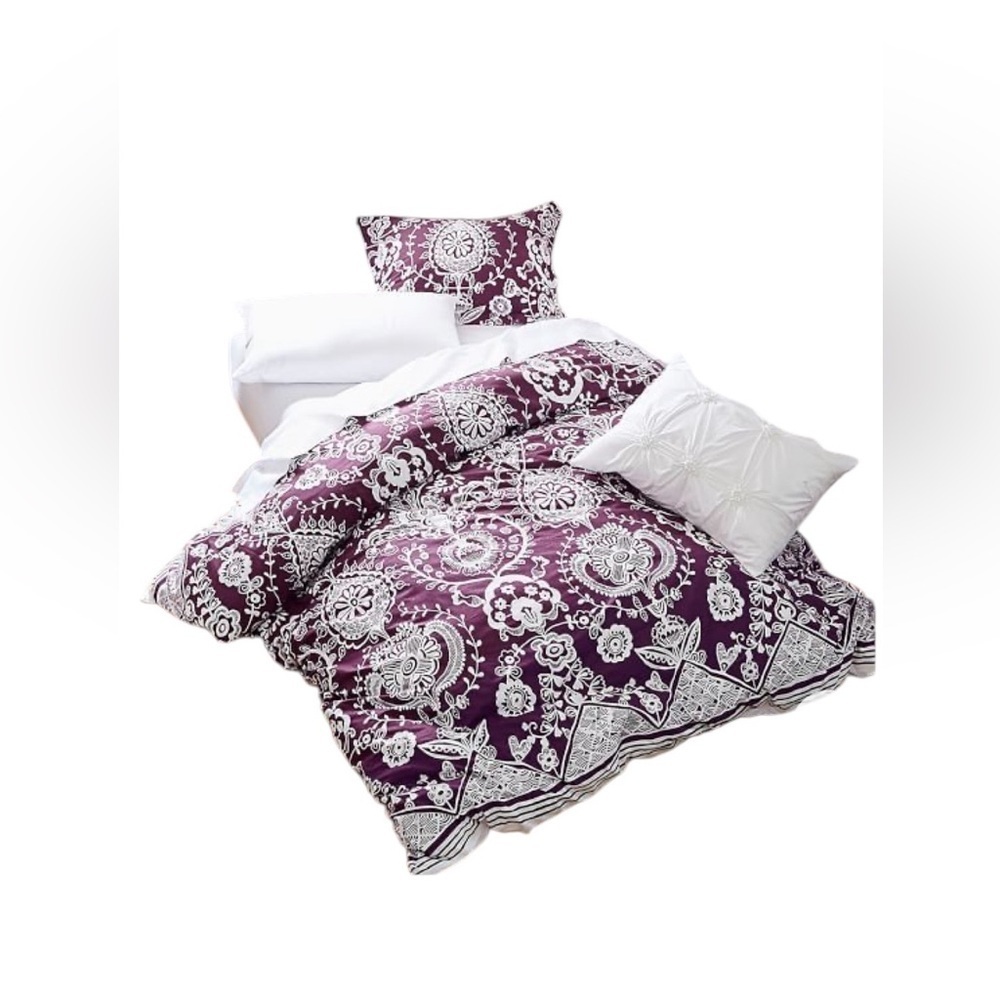 Pottery Barn Dorm Natalia Full~ Queen Duvet Cover W/ Shams Purple Floral 84”X86”